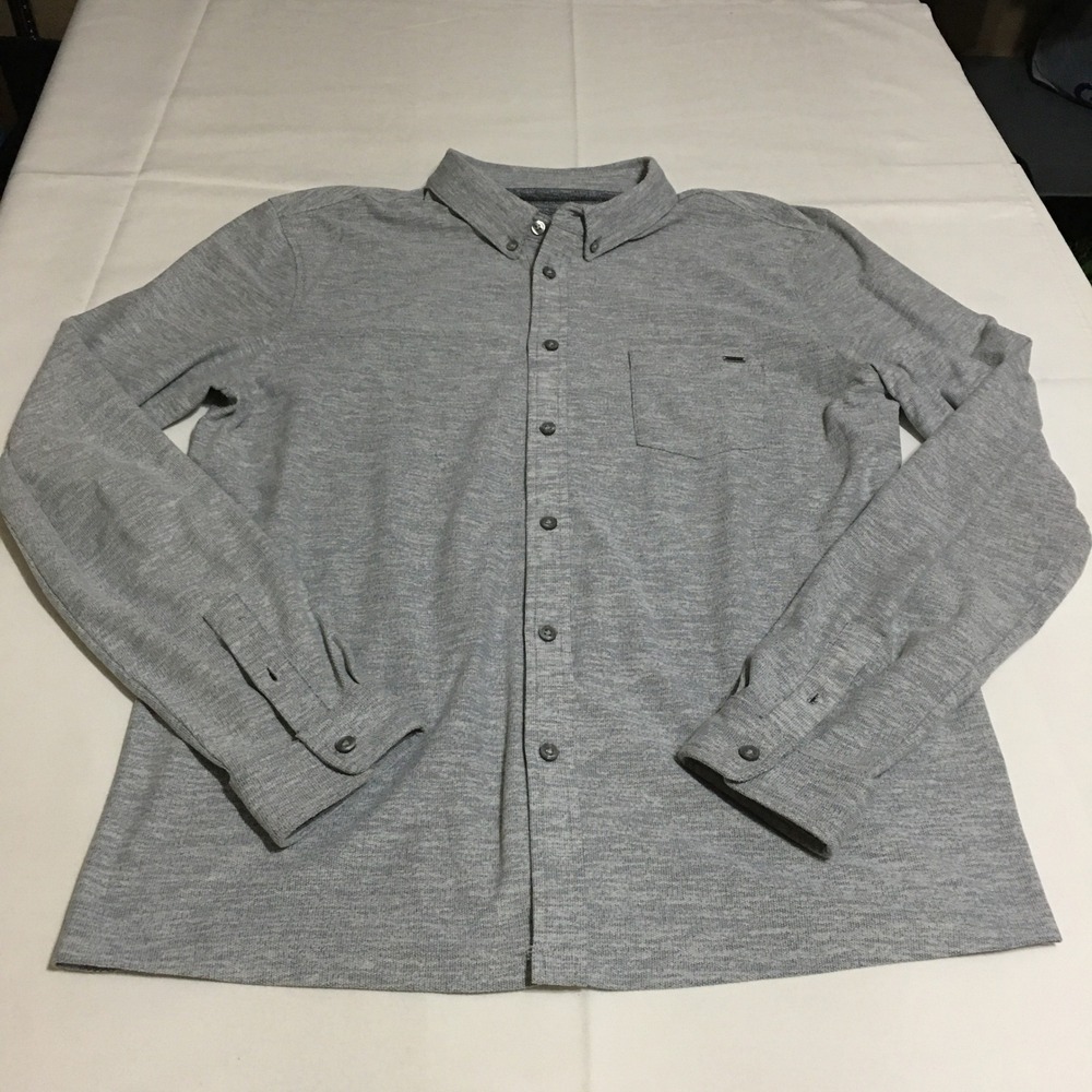 Vuori Long Sleeve Button Down Shirt Mens Large Gray Knit Pocket Casual